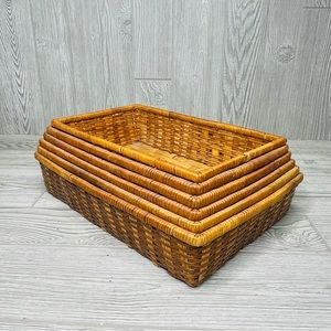 Set of 6 vintage woven reed nesting baskets storage trays casserole baskets